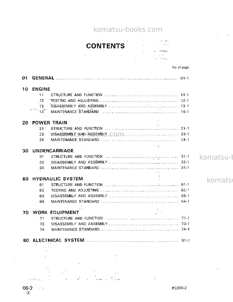 Komatsu pc300-2jpn Repair & maintenance cover Page 2