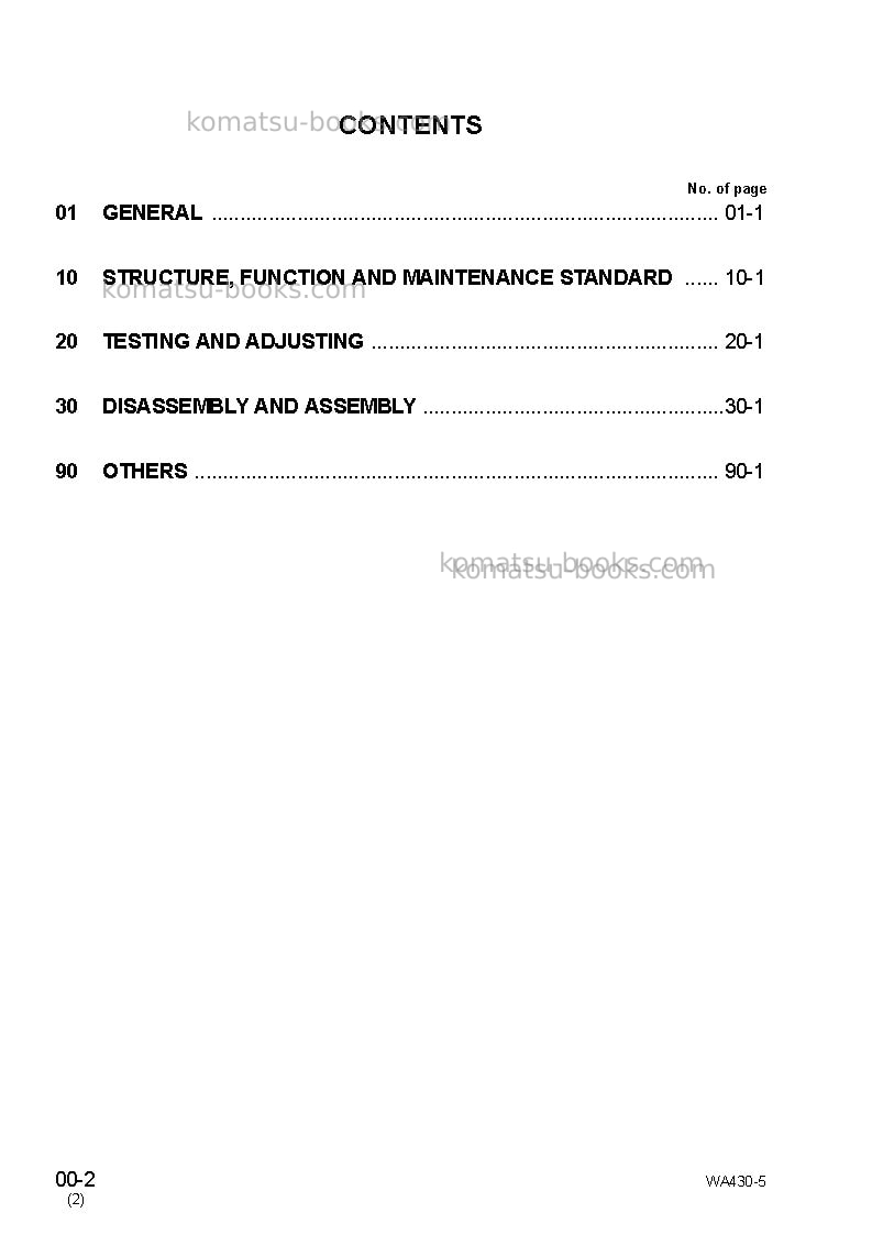 Komatsu wa430-5jpn Repair & maintenance cover Page 2