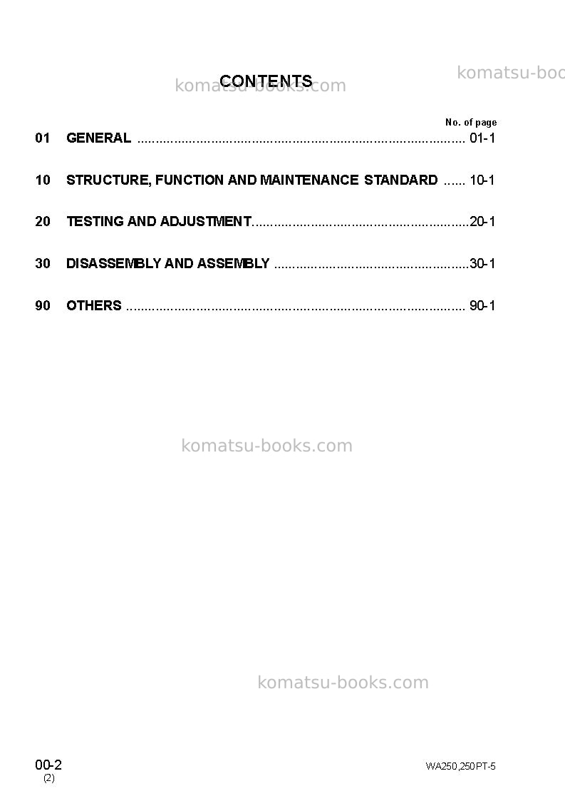 Komatsu wa250-5jpn-for usa Repair & maintenance cover Page 2