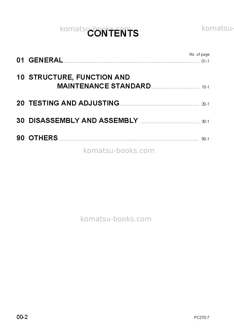 Komatsu pc270-7jpn Repair & maintenance cover Page 2