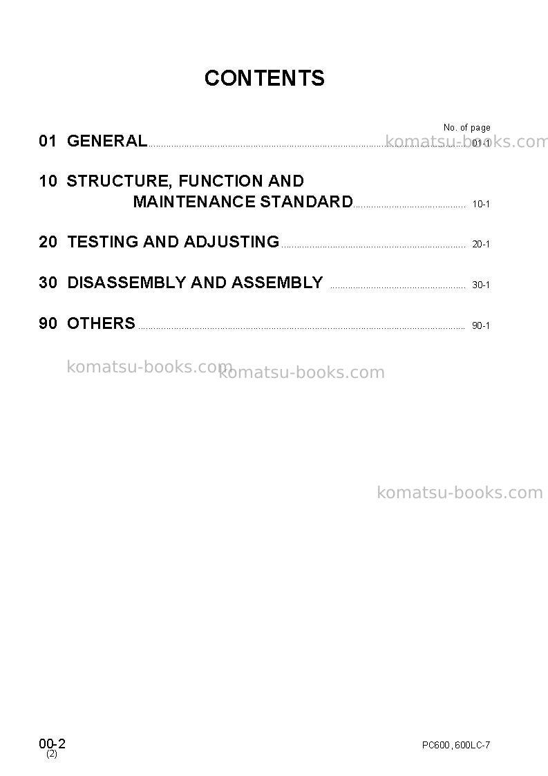 Komatsu pc600-7jpn Repair & maintenance cover Page 2