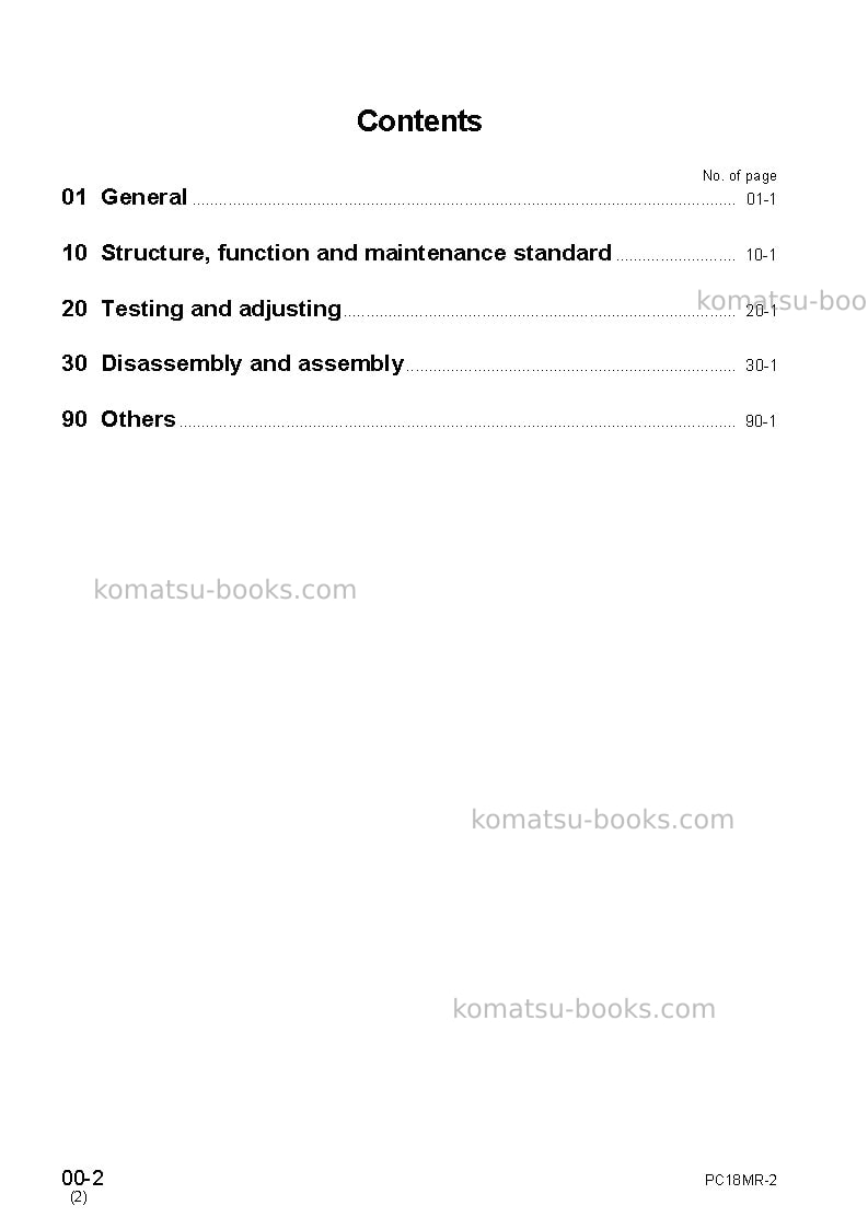 Komatsu pc18mr-2jpn Repair & maintenance cover Page 2