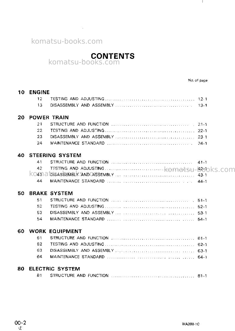 Komatsu wa200-1jpn-c spec Repair & maintenance cover Page 2