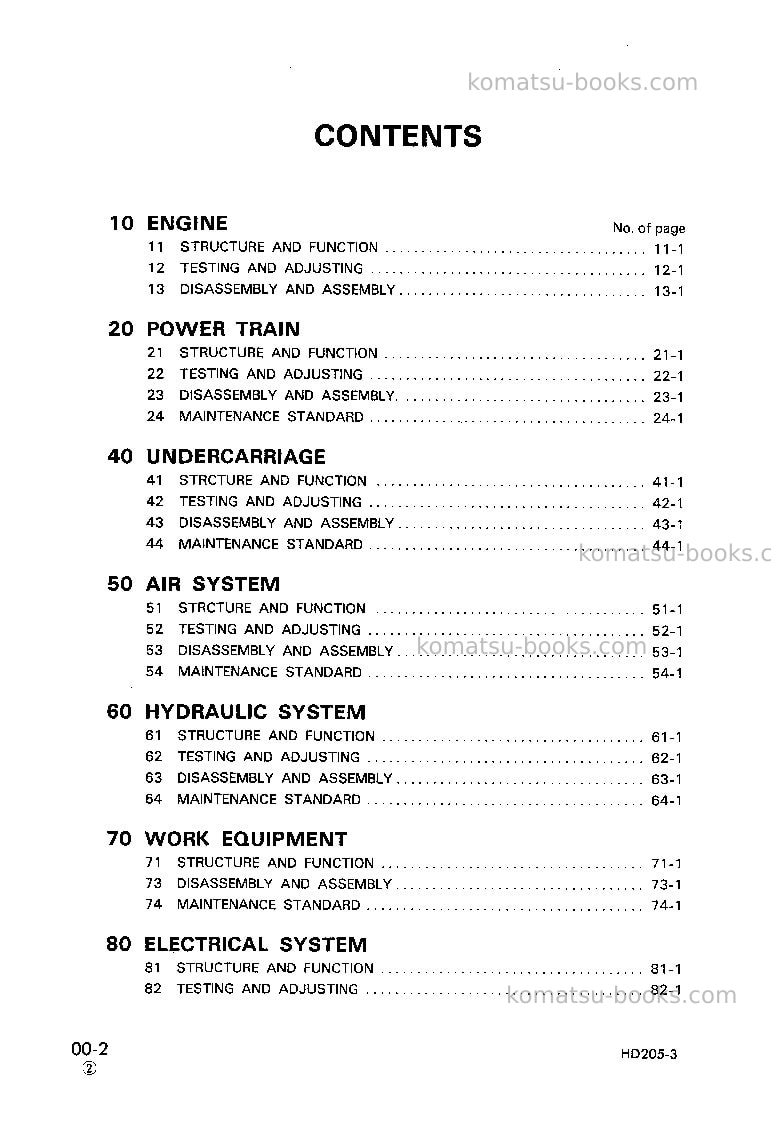 Komatsu hd205-3jpn Repair & maintenance cover Page 2
