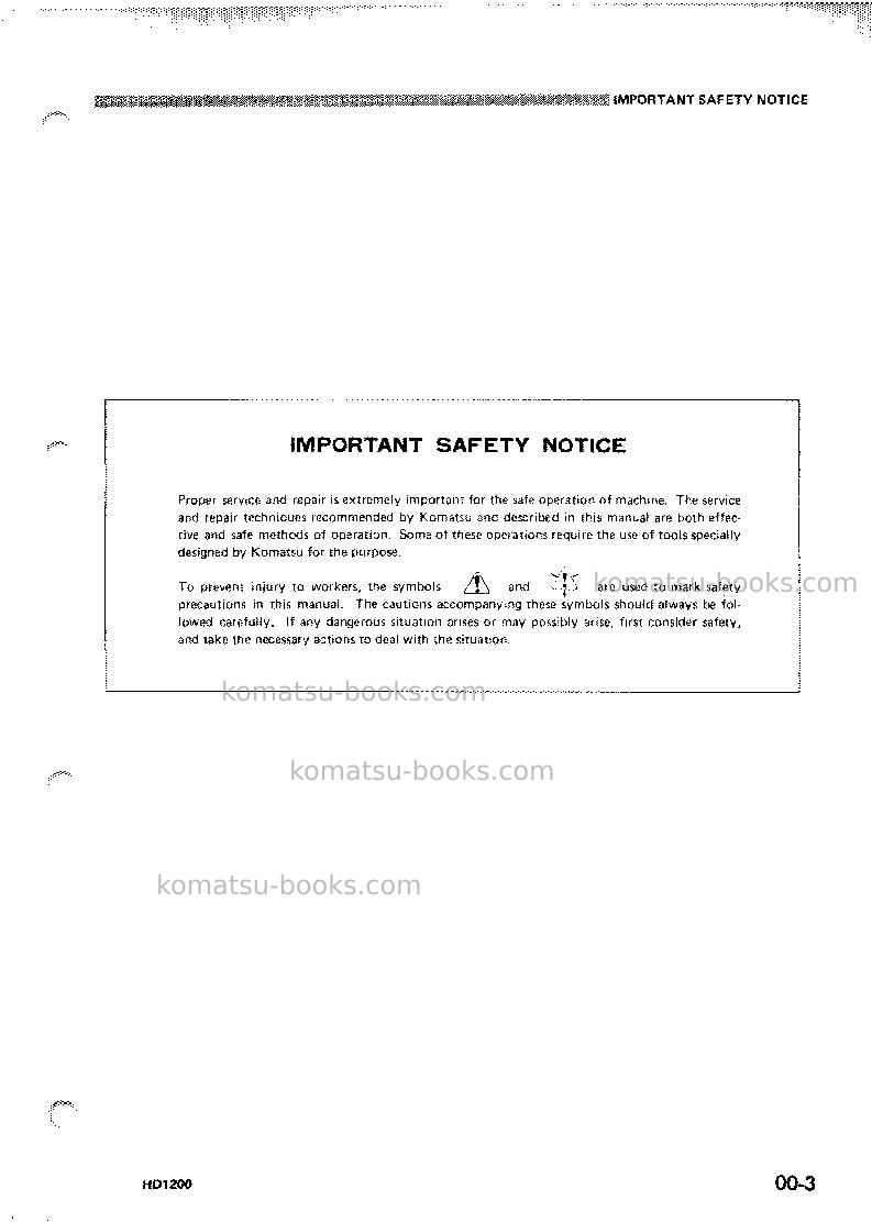 Komatsu hd1200-1jpn Repair & maintenance cover Page 2 Komatsu hd1200-1jpn Repair & maintenance cover Page 2