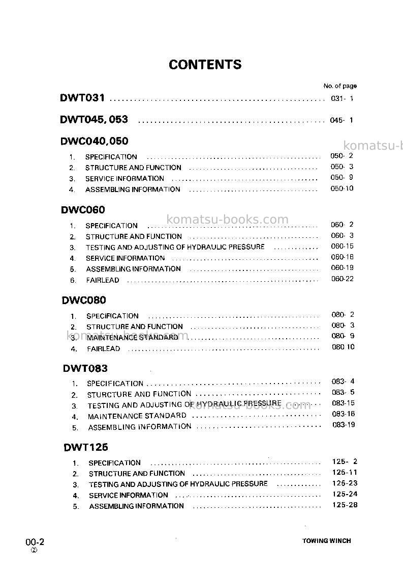 Komatsu dwt125-2jpn-towing winch for d85a-21 Repair & maintenance cover Page 2 Komatsu dwt125-2jpn-towing winch for d85a-21 Repair & maintenance cover Page 2