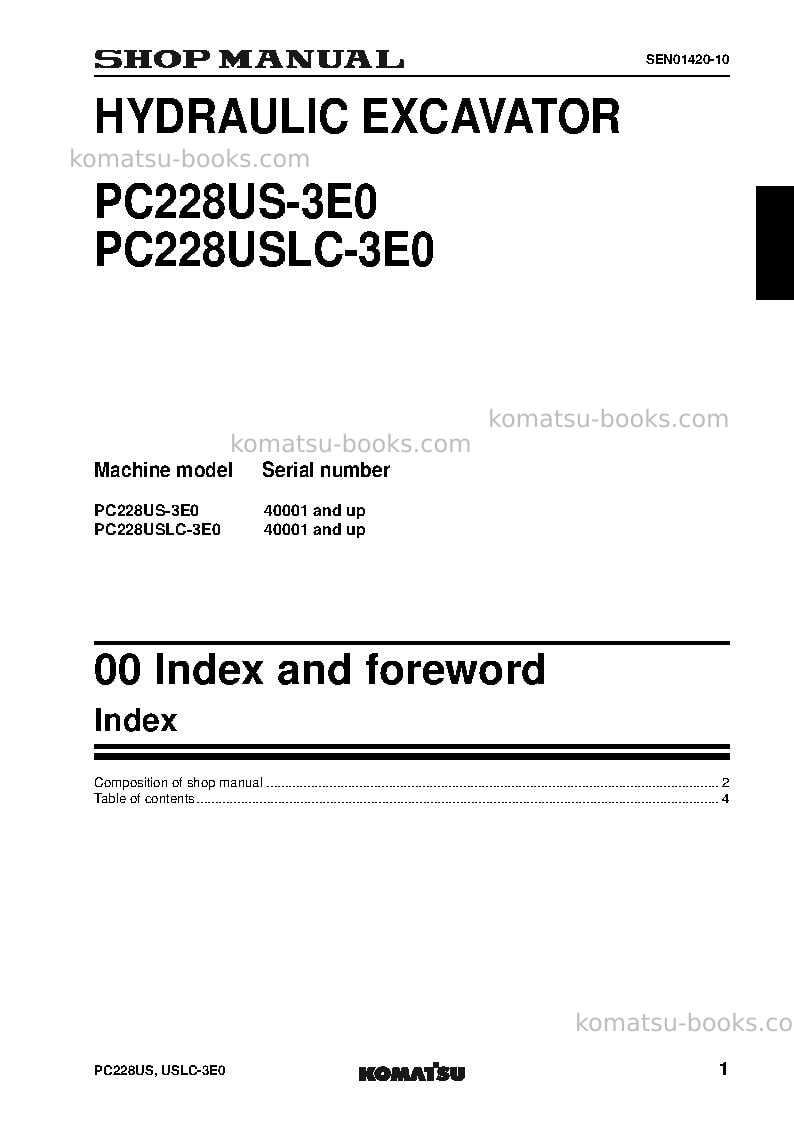 Komatsu pc228us-3jpn-e0 Repair & maintenance cover Page 2 Komatsu pc228us-3jpn-e0 Repair & maintenance cover Page 2