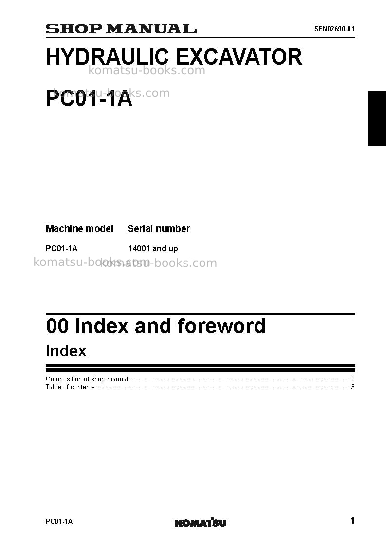 Komatsu pc01-1jpn-a Repair & maintenance cover Page 2