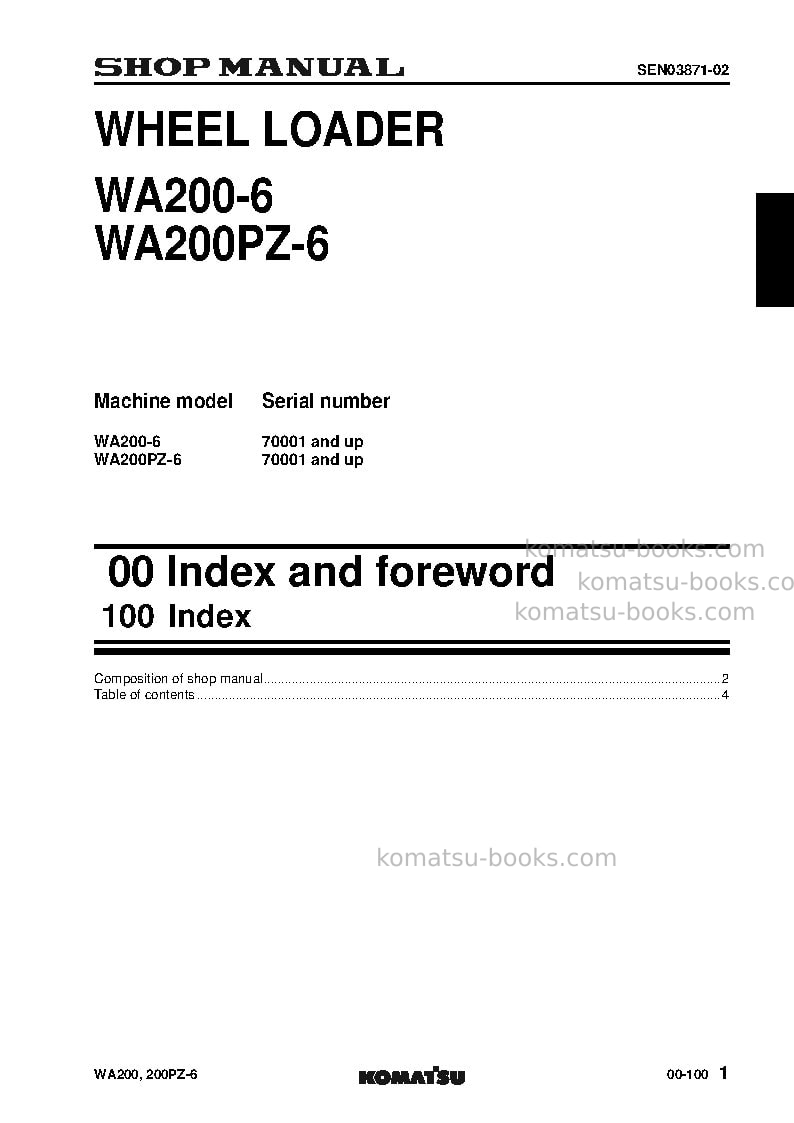 Komatsu wa200-6jpn-for n. america Repair & maintenance cover Page 2