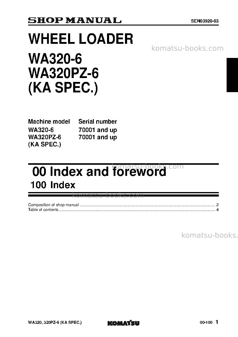 Komatsu wa320-6jpn-for n.america Repair & maintenance cover Page 2