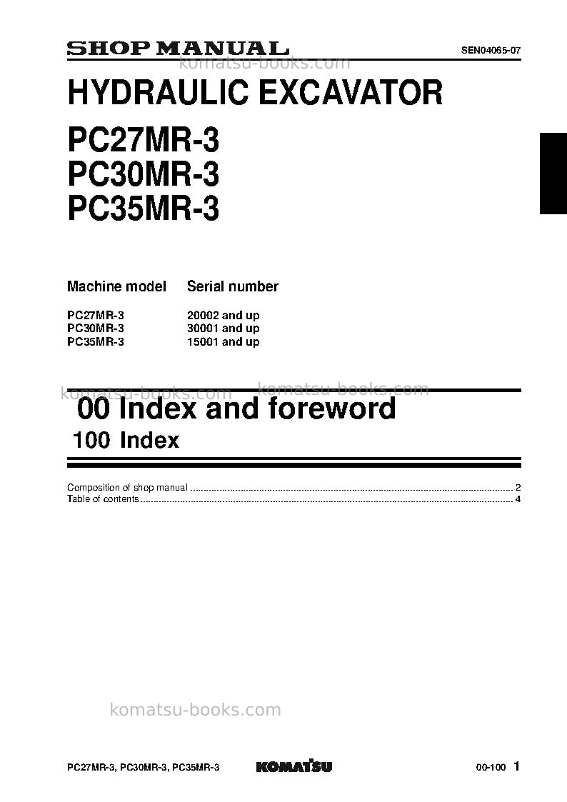 Komatsu pc27mr-3jpn-for cab Repair & maintenance cover Page 2 Komatsu pc27mr-3jpn-for cab Repair & maintenance cover Page 2