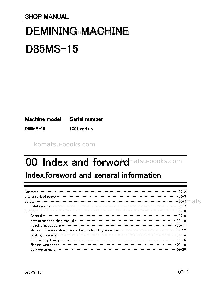 Komatsu d85ms-15jpn Repair & maintenance cover Page 2