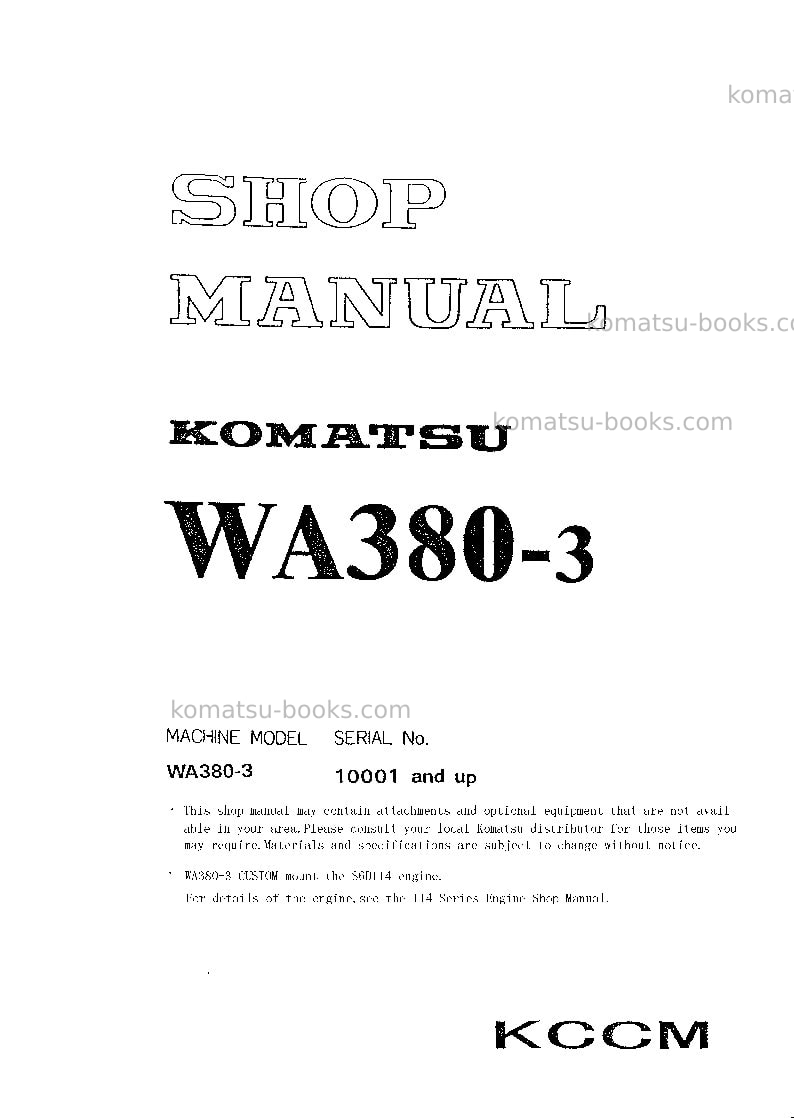 Komatsu wa380-3chn Repair & maintenance cover Page 2 Komatsu wa380-3chn Repair & maintenance cover Page 2