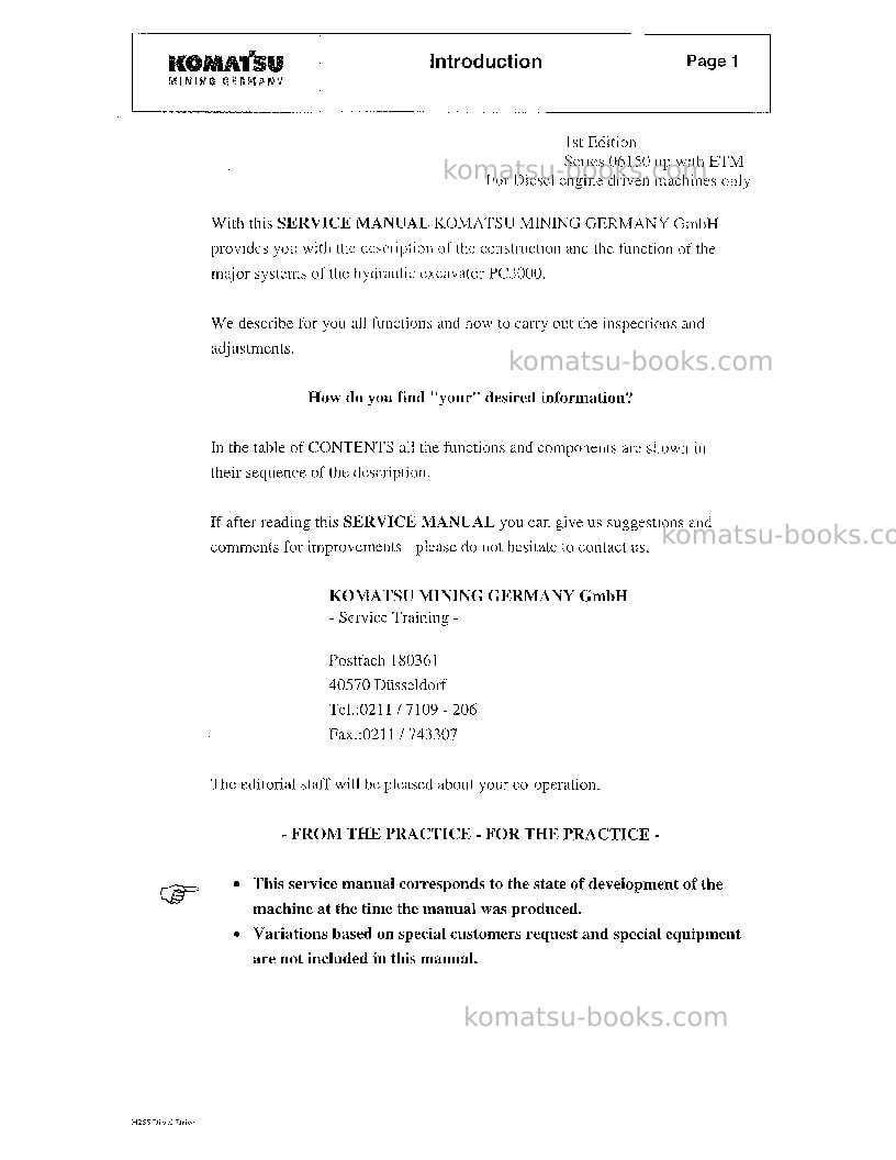 Komatsu pc3000-1deu Repair & maintenance cover Page 2