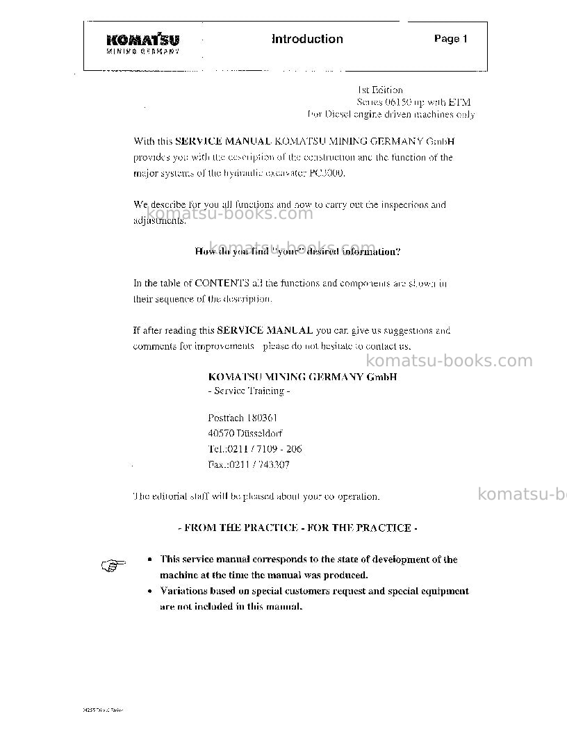 Komatsu pc3000-1deu Repair & maintenance cover Page 2