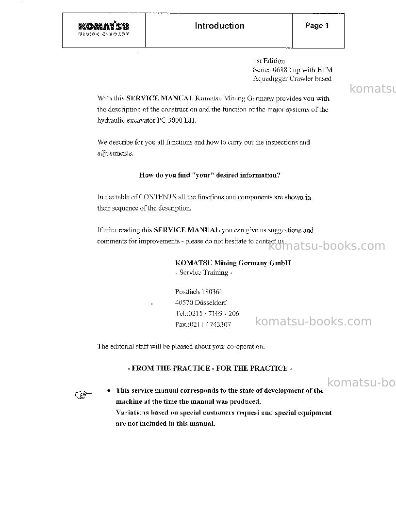 Komatsu pc3000-1deu Repair & maintenance cover Page 2