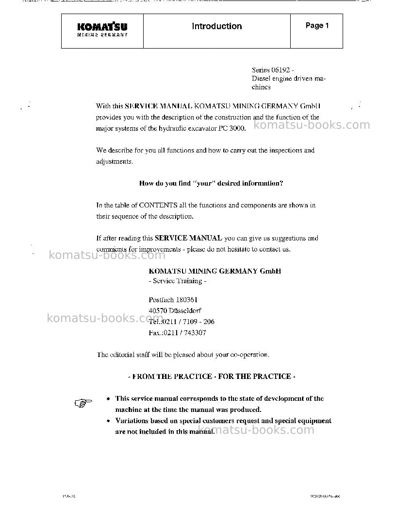 Komatsu pc3000-1deu Repair & maintenance cover Page 2 Komatsu pc3000-1deu Repair & maintenance cover Page 2