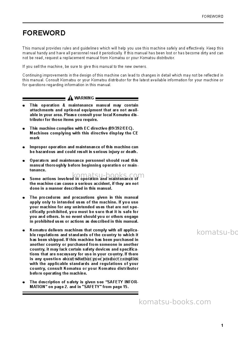 Komatsu pw130es-6gbr-k Operation manual cover Page 2