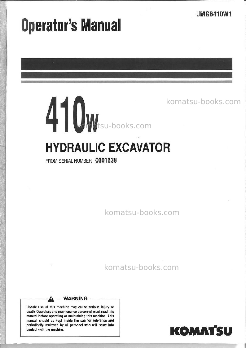 Komatsu 410wita Operation manual cover Page 2 Komatsu 410wita Operation manual cover Page 2