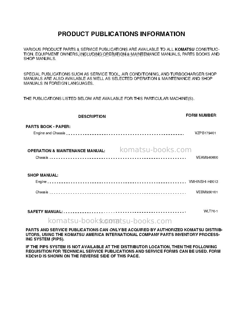 Komatsu wa65-3deu Operation manual cover Page 2 Komatsu wa65-3deu Operation manual cover Page 2