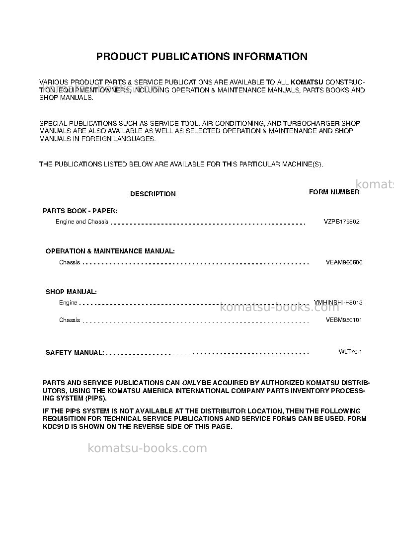 Komatsu wa85-3deu Operation manual cover Page 2 Komatsu wa85-3deu Operation manual cover Page 2
