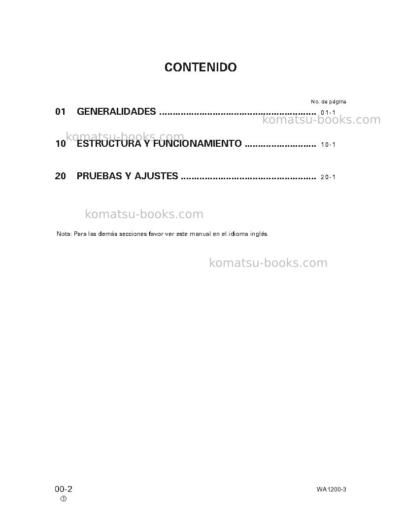 Komatsu wa1200-3jpn-a Reparación y mantenimiento cover Page 2