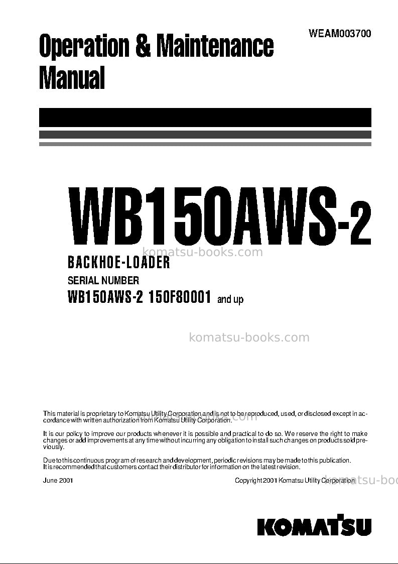 Komatsu wb150aws-2ita Operation manual cover Page 2 Komatsu wb150aws-2ita Operation manual cover Page 2