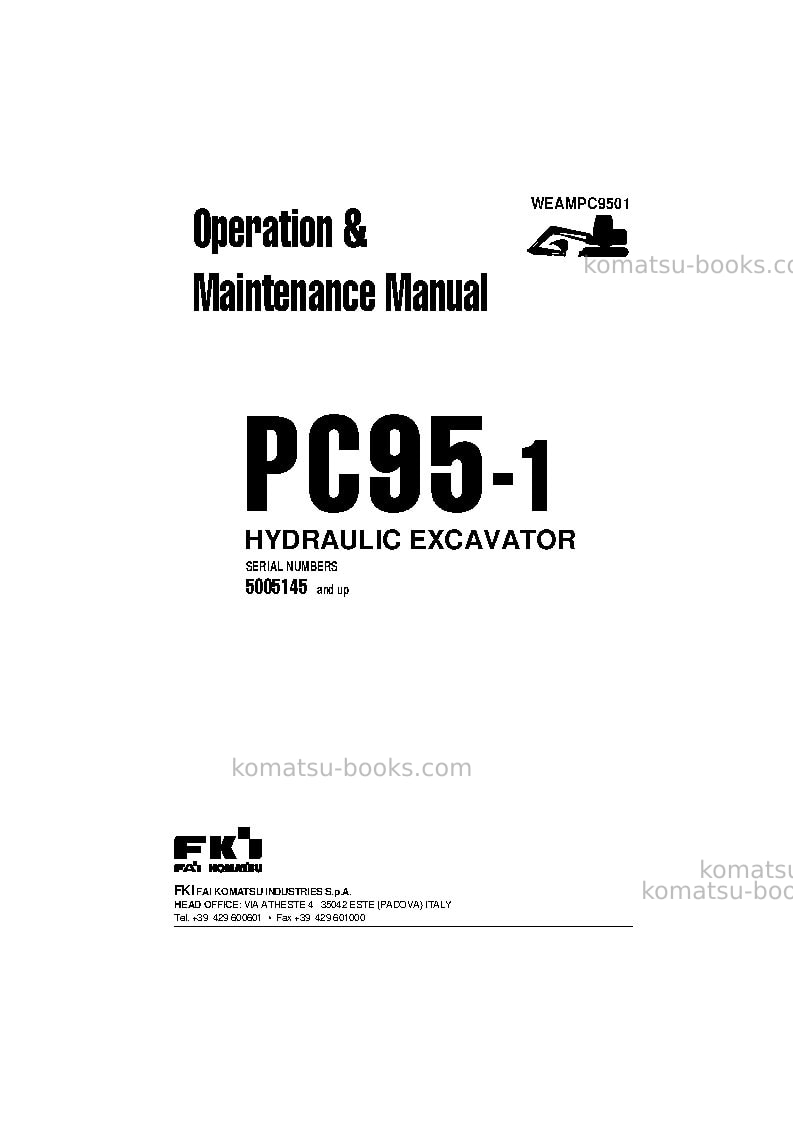 Komatsu pc95-1ita Operation manual cover Page 2 Komatsu pc95-1ita Operation manual cover Page 2