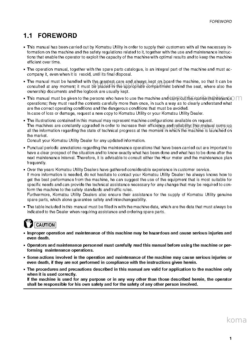 Komatsu pw95r-2ita Operation manual cover Page 2 Komatsu pw95r-2ita Operation manual cover Page 2