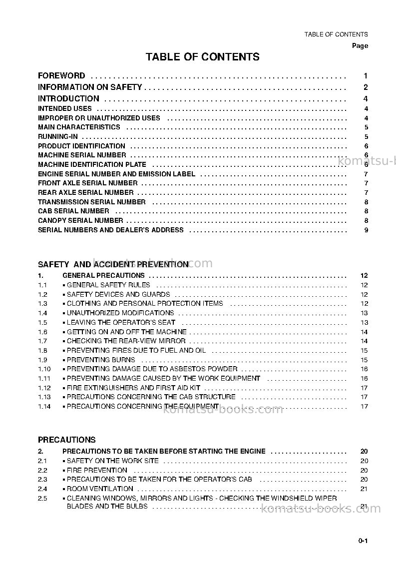 Komatsu wb140ps-2ita Operation manual cover Page 2