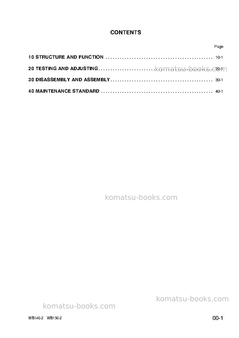 Komatsu wb140-2ita Repair & maintenance cover Page 2