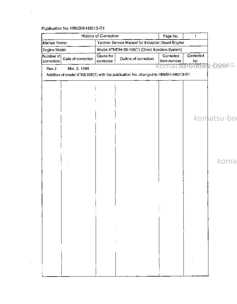 Komatsu 4d106-1bel Repair & maintenance cover Page 2 Komatsu 4d106-1bel Repair & maintenance cover Page 2