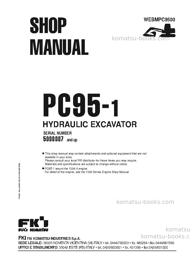 Komatsu pc95-1ita Repair & maintenance cover Page 2