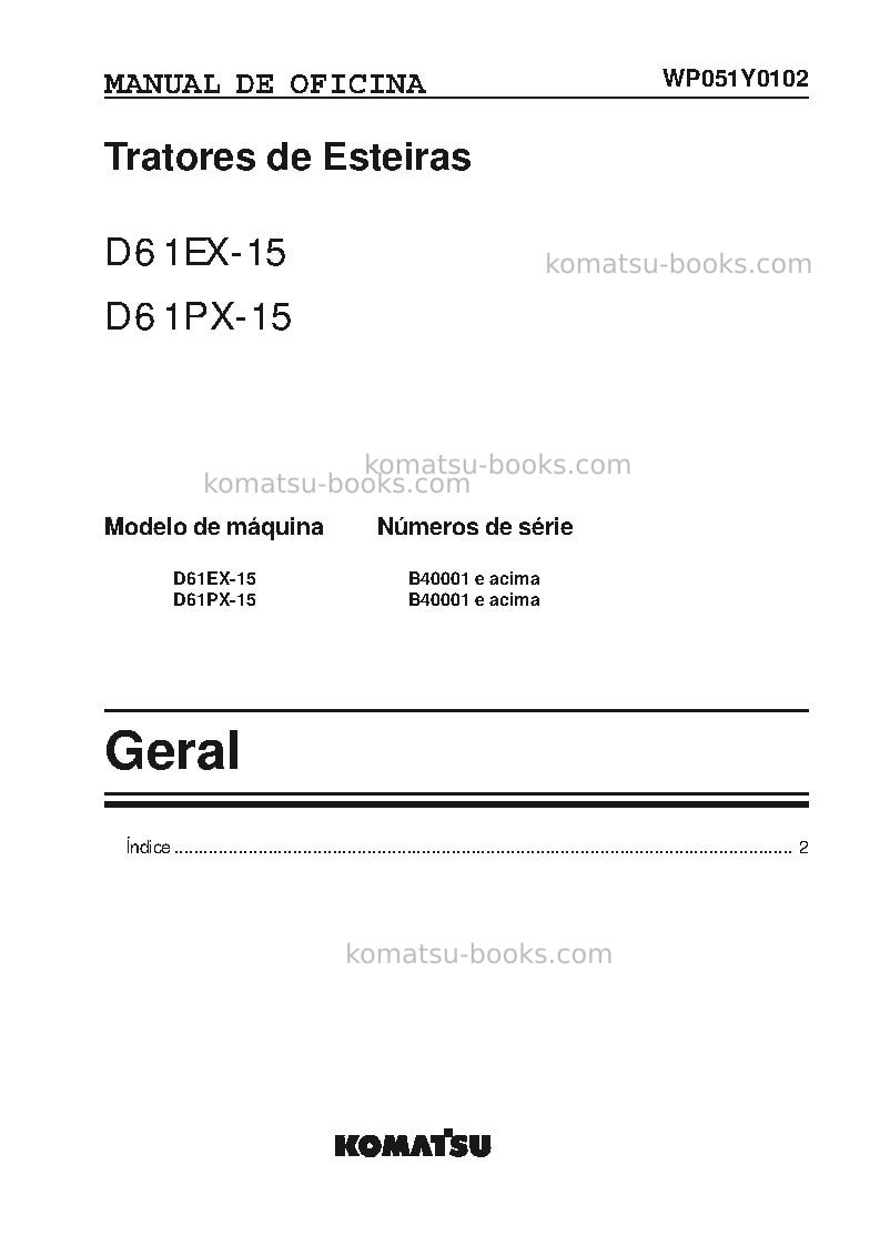 Komatsu d61ex-15bra Reparo e manutenção capa Página 2 Komatsu d61ex-15bra Reparo e manutenção capa Página 2