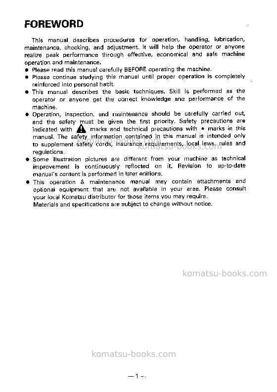 Komatsu d135a-2jpn-h Operation manual cover Page 2