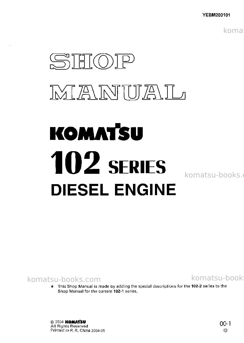 Komatsu 102 series-cchn-for australia Repair & maintenance cover Page 2 Komatsu 102 series-cchn-for australia Repair & maintenance cover Page 2