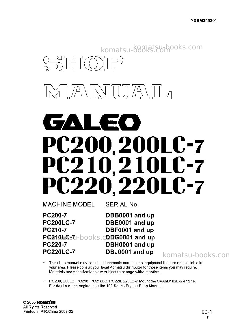 Komatsu pc200-7chn-multi-monitor Repair & maintenance cover Page 2