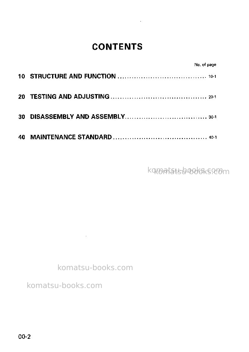 Komatsu pw170-5gbr-k Repair & maintenance cover Page 2