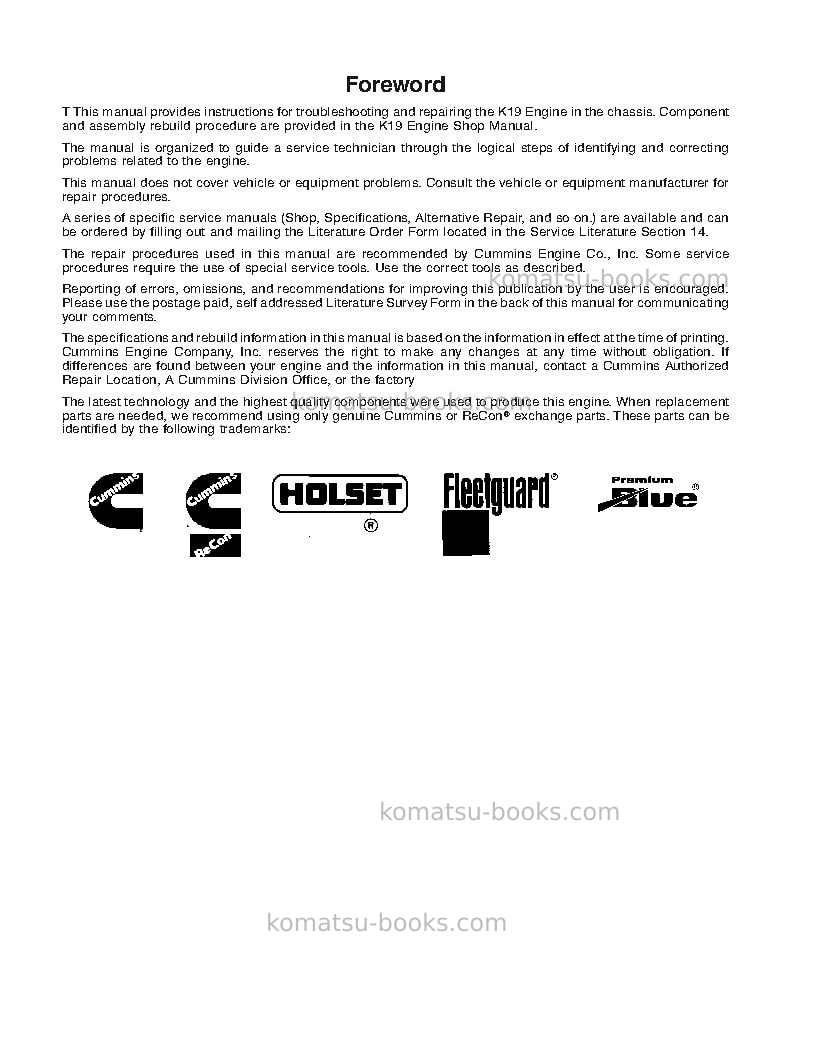 Komatsu k19usa Repair & maintenance cover Page 3 Komatsu k19usa Repair & maintenance cover Page 3