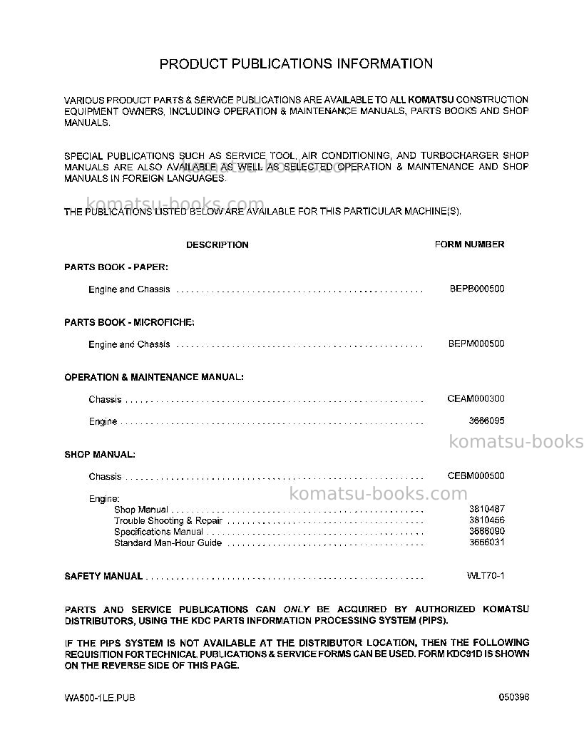 Komatsu wa500-1jpn-le Operation manual cover Page 3 Komatsu wa500-1jpn-le Operation manual cover Page 3