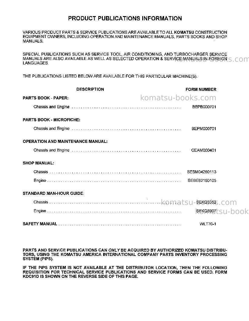 Komatsu wa800-2usa-l Operation manual cover Page 3 Komatsu wa800-2usa-l Operation manual cover Page 3