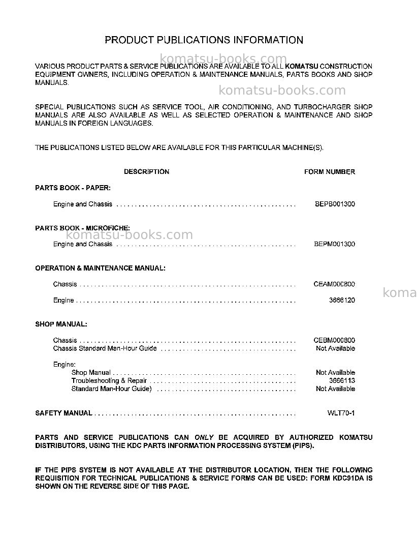 Komatsu wa600-1usa-le Operation manual cover Page 3 Komatsu wa600-1usa-le Operation manual cover Page 3