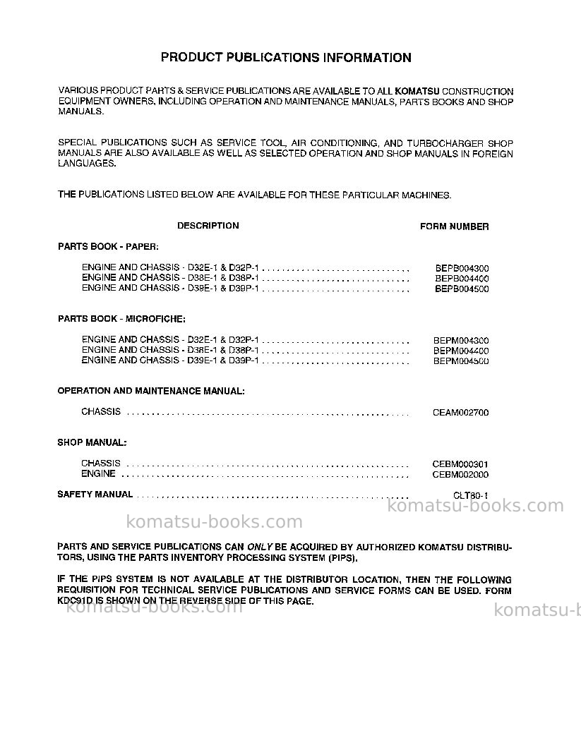Komatsu d39p-1usa Operation manual cover Page 3 Komatsu d39p-1usa Operation manual cover Page 3