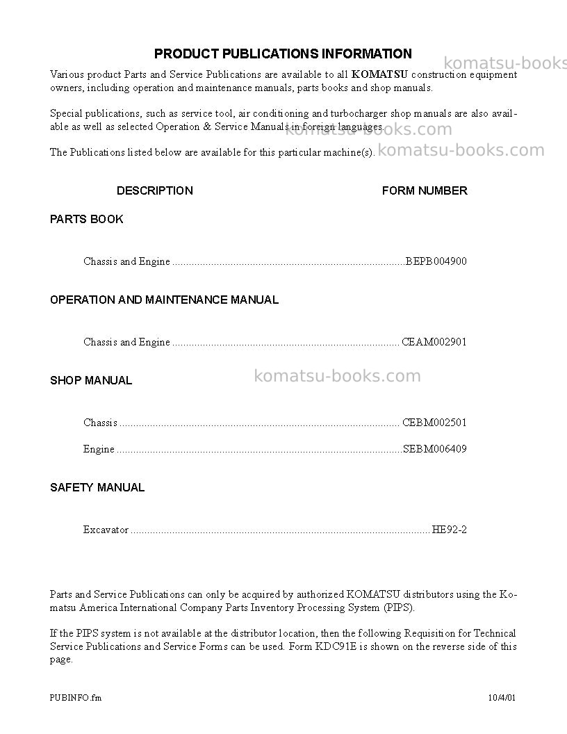 Komatsu pc400hd-6usa-lk Operation manual cover Page 3 Komatsu pc400hd-6usa-lk Operation manual cover Page 3