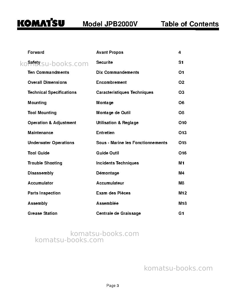 Komatsu jpb2000vusa Operation manual cover Page 3 Komatsu jpb2000vusa Operation manual cover Page 3