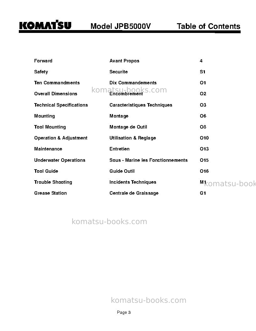Komatsu jpb5000vusa Operation manual cover Page 3 Komatsu jpb5000vusa Operation manual cover Page 3