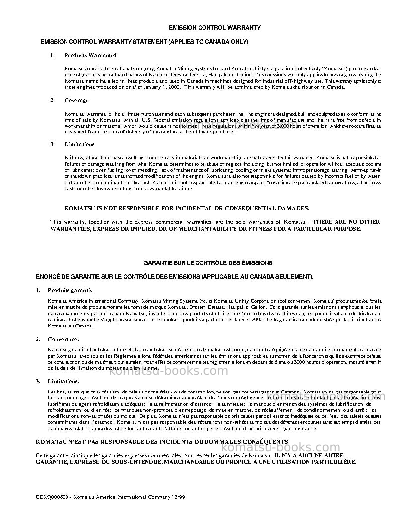Komatsu wa600-3usa-lk Operation manual cover Page 3 Komatsu wa600-3usa-lk Operation manual cover Page 3