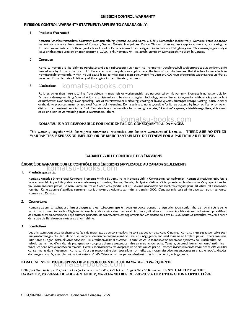 Komatsu pc220ll-6usa Operation manual cover Page 3 Komatsu pc220ll-6usa Operation manual cover Page 3