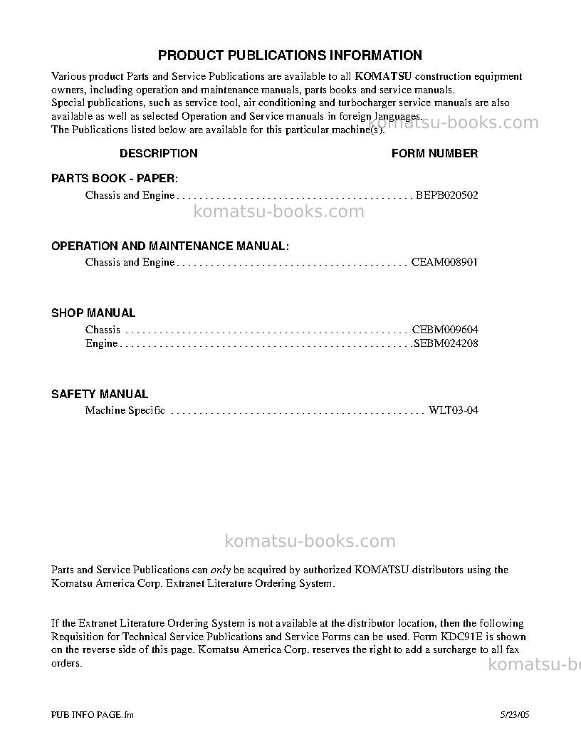 Komatsu wa450-5usa-l Operation manual cover Page 3 Komatsu wa450-5usa-l Operation manual cover Page 3