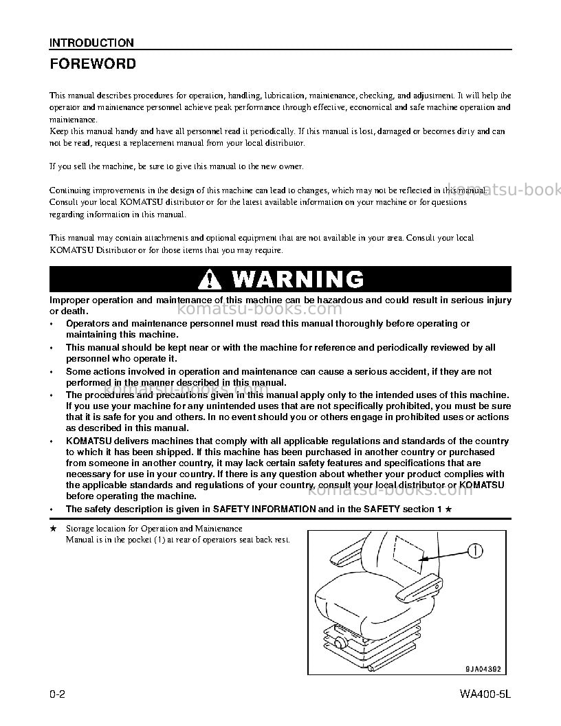 Komatsu wa400-5usa-l Operation manual cover Page 3 Komatsu wa400-5usa-l Operation manual cover Page 3
